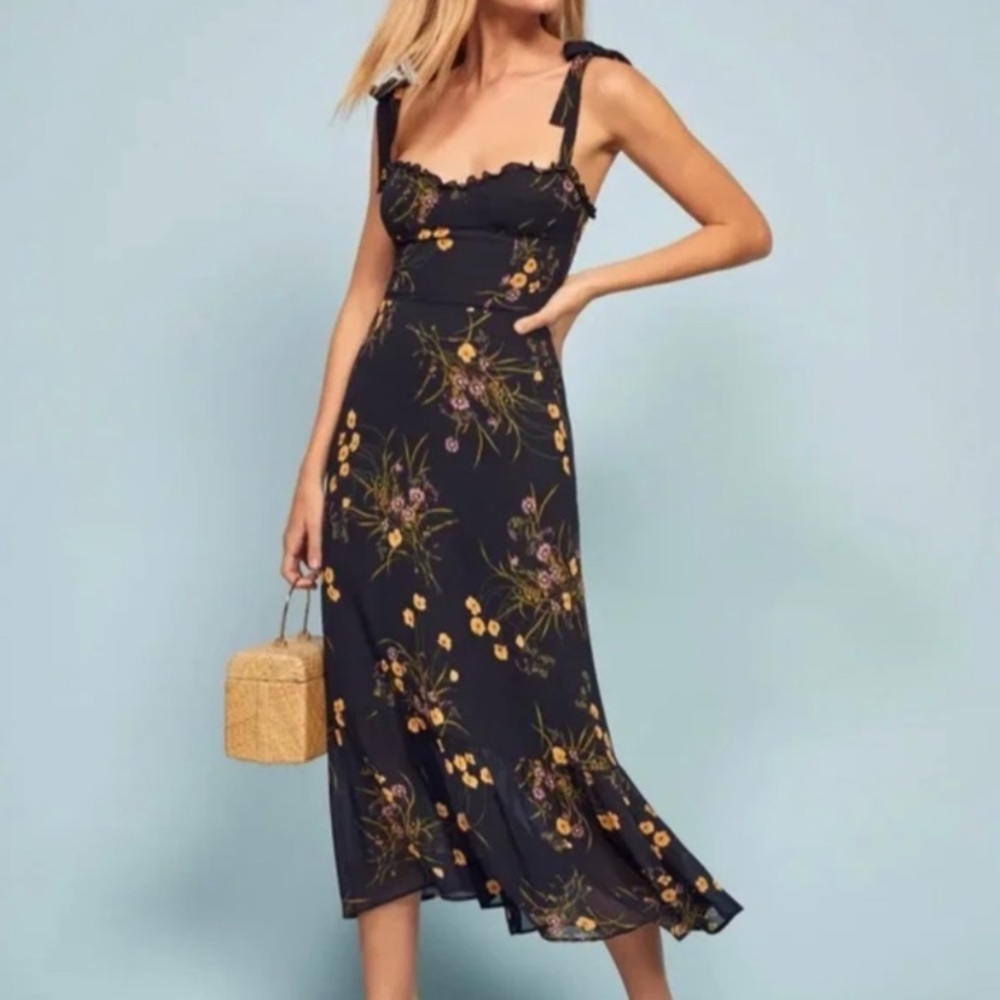 NWT Reformation Nikita Midi Dress Mademoiselle Dark Blue Floral